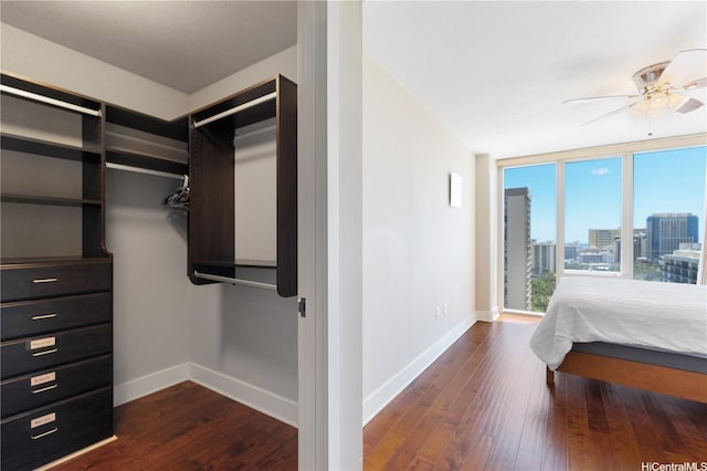 1837 Kalakaua Ave Unit 2001, Honolulu, HI 96815 - bedroom featuring dark wood-style floors, a view of city, and ceiling fan
