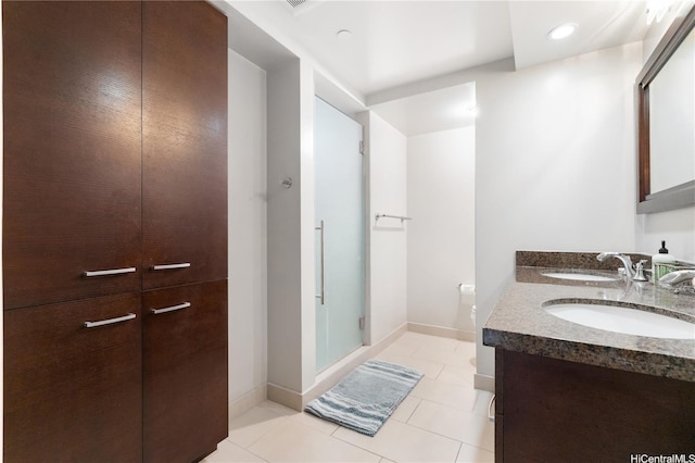 1837 Kalakaua Ave Unit 2001, Honolulu, HI 96815 - full bath with double vanity, tile patterned floors, a shower stall, and recessed lighting