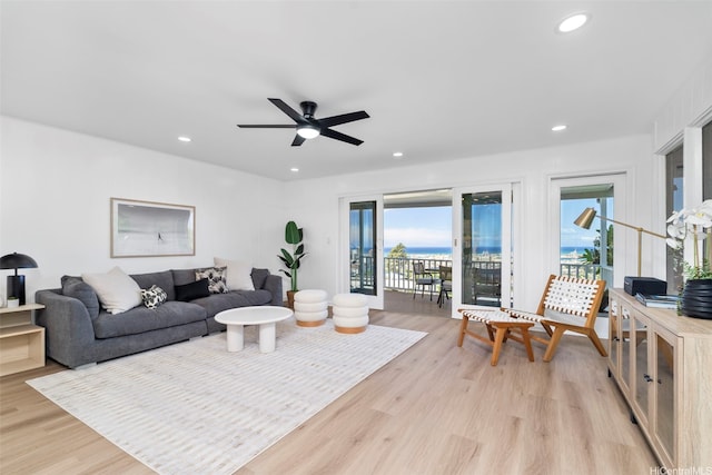 1076 Ilima Dr Unit A, Honolulu, HI 96817 - living room featuring light wood-style flooring, recessed lighting, and ceiling fan