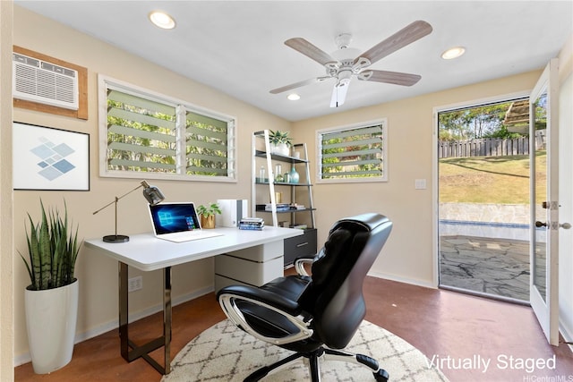 439 Ilimano St, Kailua, HI 96734 - office with recessed lighting, a wall unit AC, and ceiling fan