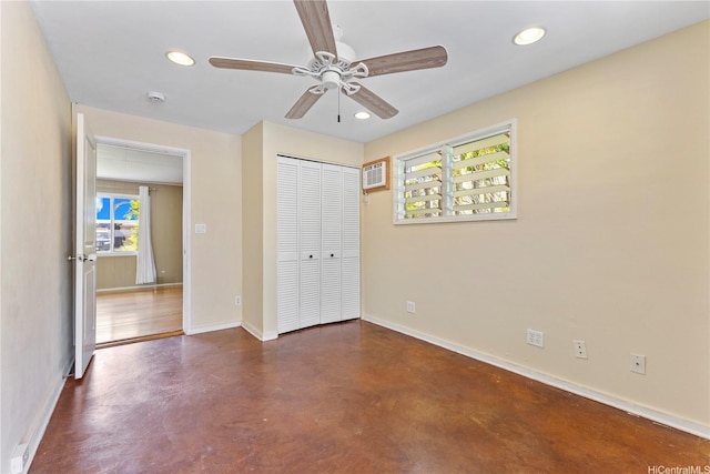 439 Ilimano St, Kailua, HI 96734 - unfurnished bedroom with concrete floors, recessed lighting, a closet, and a ceiling fan