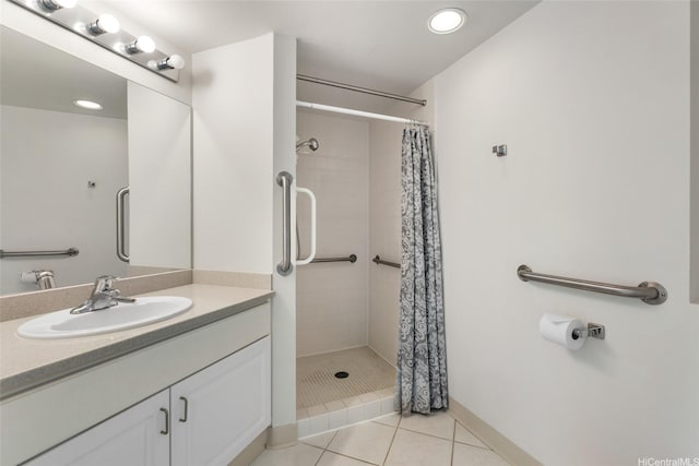 1314 Kalakaua Ave Unit 302, Honolulu, HI 96826 - full bathroom featuring vanity, tiled shower, tile patterned floors, and recessed lighting