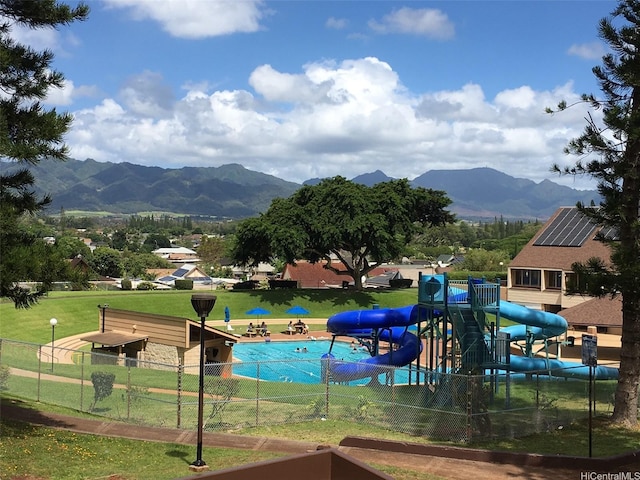 94-333 Hokuahiahi St Unit 103, Mililani, HI 96789 - community pool featuring a mountain view and a water slide
