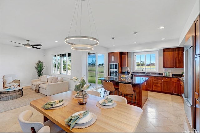 91-1227 Kuanoo St, Ewa Beach, HI 96706 - dining space featuring light tile patterned floors, recessed lighting, and ceiling fan