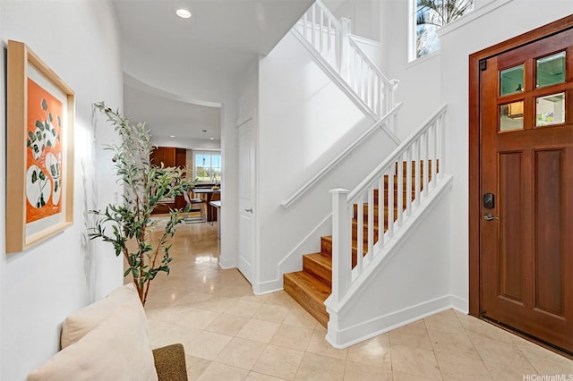 91-1227 Kuanoo St, Ewa Beach, HI 96706 - entryway with stairs, recessed lighting, and light tile patterned floors