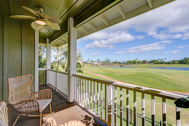 91-1227 Kuanoo St, Ewa Beach, HI 96706 - balcony with view of golf course, a water view, and a ceiling fan