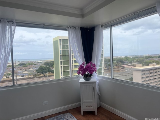 2888 Ala Ilima St Unit 1508, Honolulu, HI 96818 - sitting room featuring ornamental molding, dark wood-style floors, and plenty of natural light