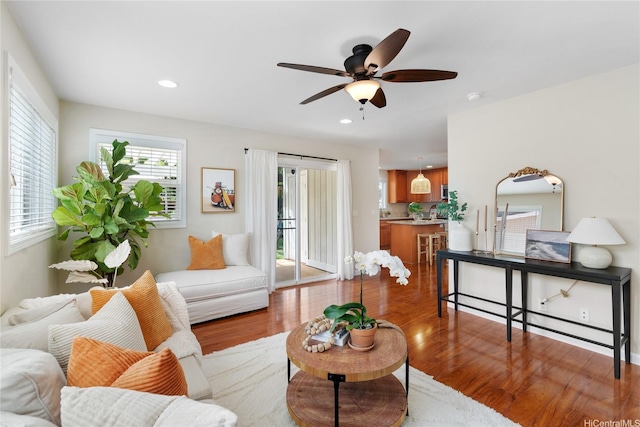 66-912 Kamakahala St Unit 2, Waialua, HI 96791 - living room with wood finished floors, ceiling fan, and recessed lighting