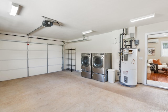 66-912 Kamakahala St Unit 2, Waialua, HI 96791 - garage with electric water heater, a wall mounted air conditioner, washing machine and dryer, and a garage door opener