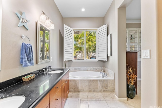 91-1100 Waiemi St, Ewa Beach, HI 96706 - bathroom featuring double vanity, a bath, tile patterned floors, and healthy amount of natural light
