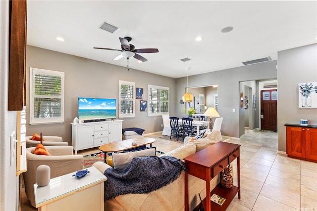 91-1100 Waiemi St, Ewa Beach, HI 96706 - living area featuring ceiling fan, recessed lighting, and light tile patterned floors
