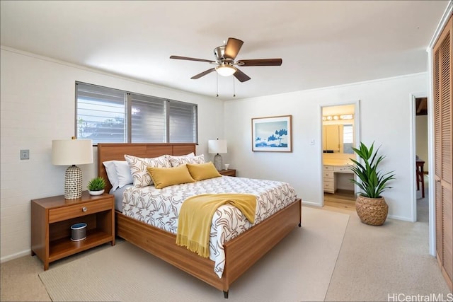 3504 Ala Hapuu St, Honolulu, HI 96818 - bedroom with light colored carpet, connected bathroom, ceiling fan, and a closet