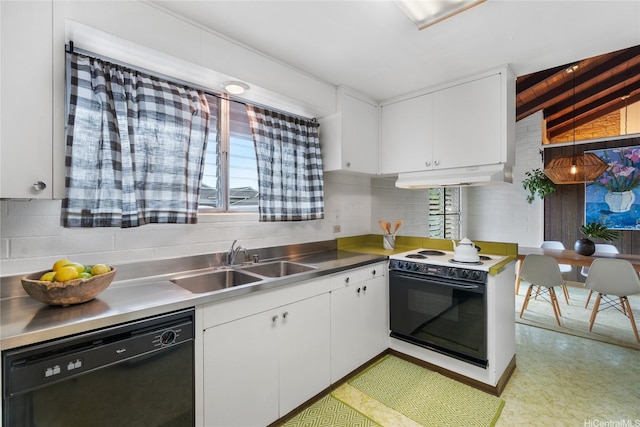 3504 Ala Hapuu St, Honolulu, HI 96818 - kitchen featuring white electric stove, dishwasher, under cabinet range hood, stainless steel counters, and white cabinetry