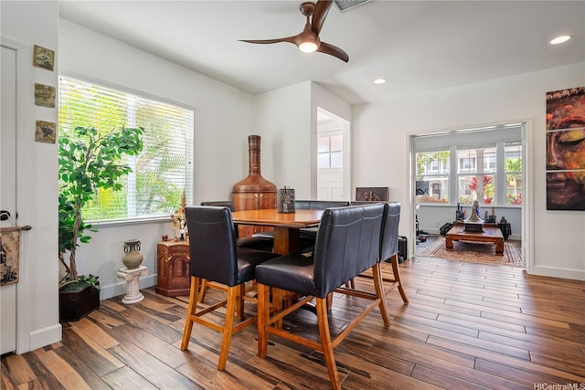 91-1108 Kaihohonu St, Ewa Beach, HI 96706 - dining space featuring healthy amount of natural light, a ceiling fan, hardwood / wood-style floors, and recessed lighting