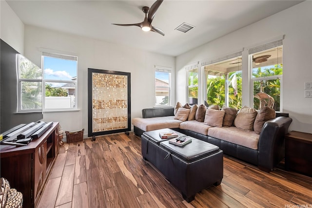 91-1108 Kaihohonu St, Ewa Beach, HI 96706 - living area featuring a ceiling fan and wood-type flooring