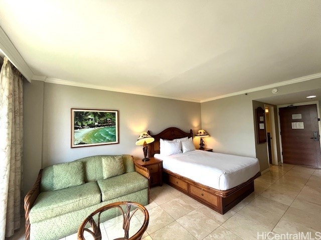 2045 Kalakaua Ave Unit 402, Honolulu, HI 96815 - bedroom featuring crown molding and light tile patterned flooring