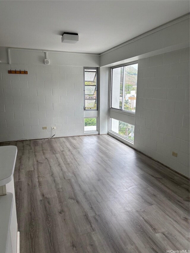 1616 Liholiho St Unit 803, Honolulu, HI 96822 - unfurnished room featuring concrete block wall and wood finished floors