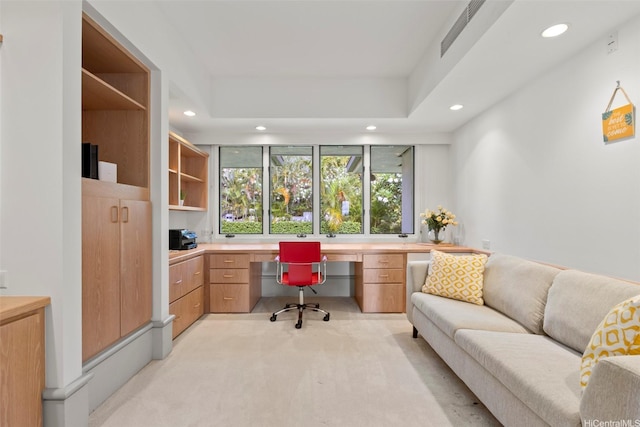 3124 Noela Dr, Honolulu, HI 96815 - home office featuring built in study area, light colored carpet, and recessed lighting