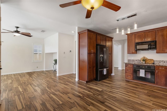91-1023 Kaiee St, Ewa Beach, HI 96706 - kitchen with black appliances, ceiling fan, dark wood-style floors, and open floor plan