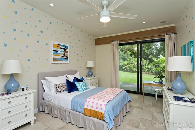 46-359 Haiku Rd Unit C10, Kaneohe, HI 96744 - bedroom featuring wallpapered walls, ceiling fan, and recessed lighting