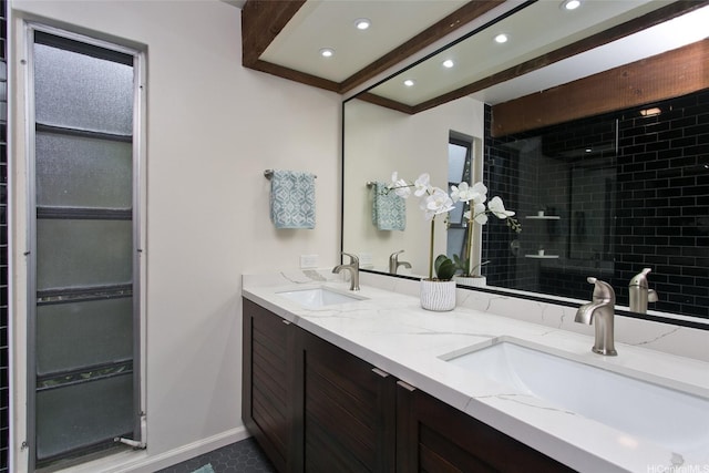 46-359 Haiku Rd Unit C10, Kaneohe, HI 96744 - full bath with recessed lighting, beam ceiling, double vanity, and a tile shower