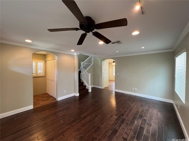 91-1035 Kaiko St, Ewa Beach, HI 96706 - unfurnished room with arched walkways, ceiling fan, stairway, healthy amount of natural light, and ornamental molding