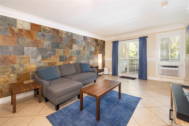 95-536 Wikao St Unit D106, Mililani, HI 96789 - living area with crown molding, light tile patterned flooring, and a wall mounted AC