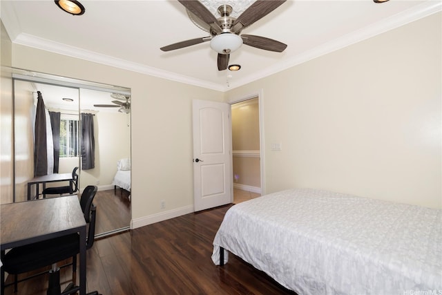 95-536 Wikao St Unit D106, Mililani, HI 96789 - bedroom featuring wood finished floors, ornamental molding, a closet, and ceiling fan