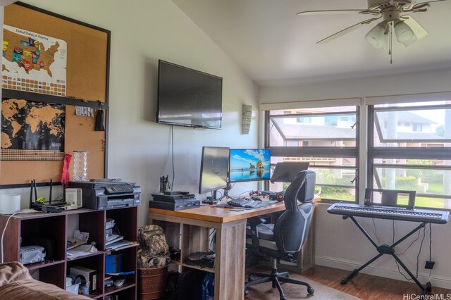 95-142 Kuahelani Ave Unit 251, Mililani, HI 96789 - home office featuring vaulted ceiling, wood finished floors, and ceiling fan