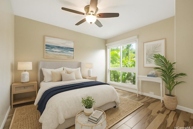 866 Kaahue St, Honolulu, HI 96825 - bedroom with wood finished floors and a ceiling fan