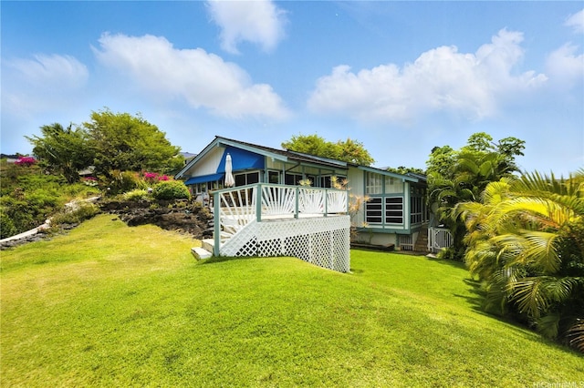 866 Kaahue St, Honolulu, HI 96825 - back of house with a yard and a wooden deck