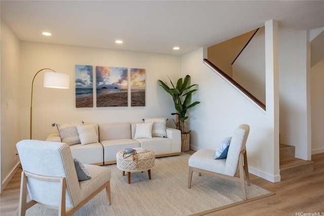 539 Keolu Dr Unit C, Kailua, HI 96734 - living room with stairs, wood finished floors, and recessed lighting