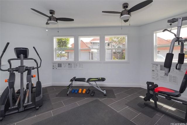 539 Keolu Dr Unit C, Kailua, HI 96734 - exercise area featuring ceiling fan and dark tile patterned flooring
