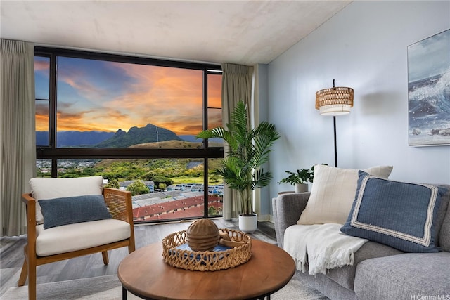 322 Aoloa St Unit 1110, Kailua, HI 96734 - living area with wood finished floors and a mountain view
