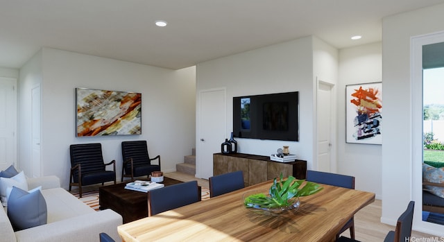 94-1140 Koakolo St Unit 110, Waipahu, HI 96797 - dining room featuring recessed lighting, light wood-style flooring, and stairs