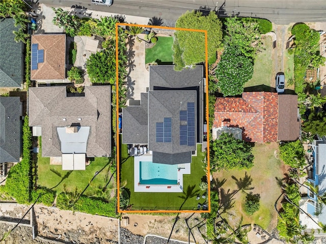 84-663 Upena St, Waianae, HI 96792 - aerial perspective of suburban area with property boundaries highlighted and a pool area