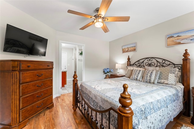 84-663 Upena St, Waianae, HI 96792 - bedroom featuring light wood-style flooring, a ceiling fan, and ensuite bath