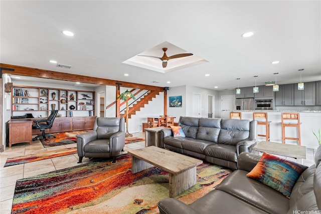 84-663 Upena St, Waianae, HI 96792 - living area featuring recessed lighting, an office area, stairs, light tile patterned flooring, and a skylight