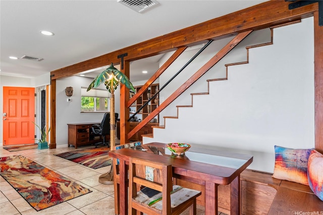 84-663 Upena St, Waianae, HI 96792 - dining space with stairs, recessed lighting, and tile patterned flooring
