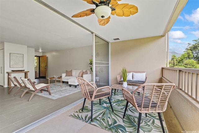 46-109 Konohiki St Unit 3922, Kaneohe, HI 96744 - balcony with outdoor lounge area and a ceiling fan