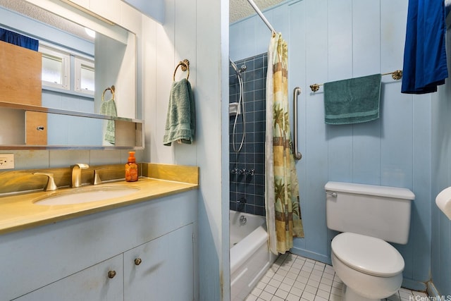 4722 Likini St, Honolulu, HI 96818 - bathroom with tile patterned flooring, vanity, and shower / tub combo with curtain