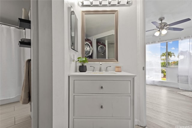 91-1213 Kaneana St Unit 12B, Ewa Beach, HI 96706 - bathroom featuring ceiling fan, vanity, and wood finished floors