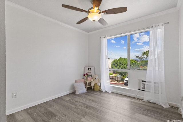 91-1213 Kaneana St Unit 12B, Ewa Beach, HI 96706 - unfurnished room featuring wood finished floors, crown molding, and a ceiling fan