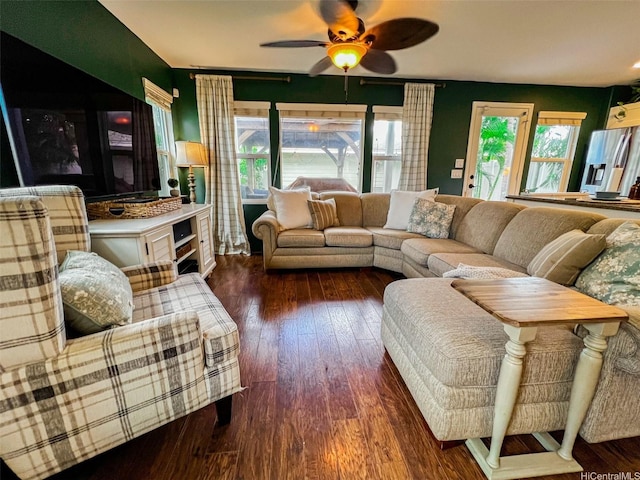91-1356 Kaileolea Dr, Ewa Beach, HI 96706 - living room featuring a ceiling fan and wood finished floors