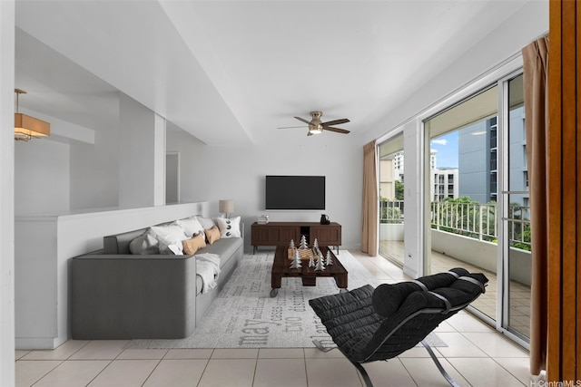 1425 Punahou St Unit 404, Honolulu, HI 96822 - tiled living area featuring a ceiling fan