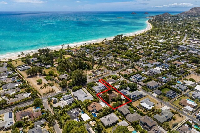259 N Kalaheo Ave Unit A, Kailua, HI 96734 - aerial view of property and surrounding area with unending shoreline and property boundaries highlighted