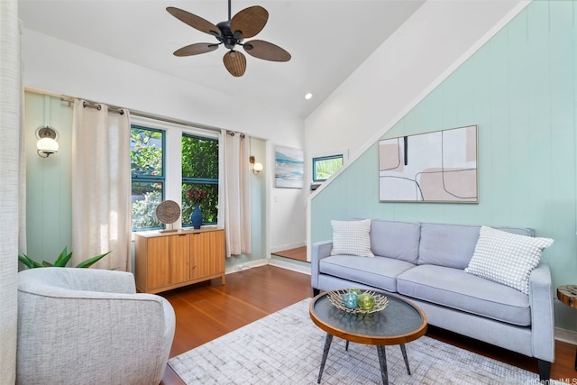 2633B Nahaku Pl Unit H, Honolulu, HI 96826 - living room with lofted ceiling, wood finished floors, ceiling fan, and recessed lighting