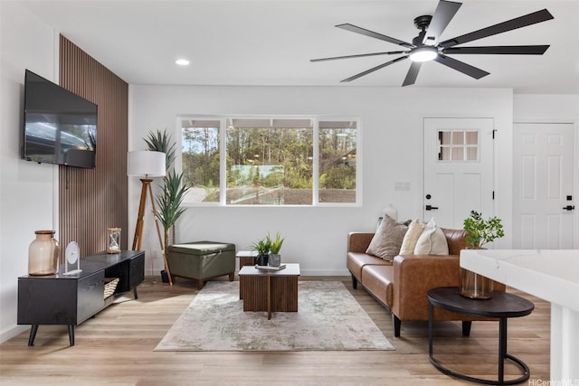 16-2073 Plumeria Dr, Pahoa, HI 96778 - living room with light wood finished floors, a ceiling fan, and recessed lighting