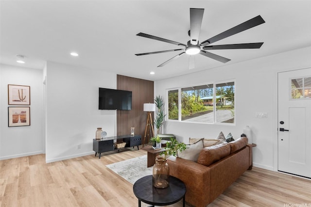 16-2073 Plumeria Dr, Pahoa, HI 96778 - living room featuring light wood-type flooring, ceiling fan, healthy amount of natural light, and recessed lighting