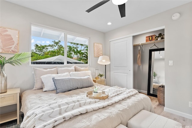 16-2154 Coral Dr, Pahoa, HI 96778 - bedroom featuring a closet, wood finished floors, ceiling fan, and recessed lighting
